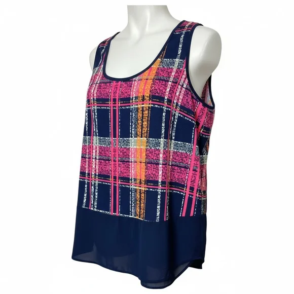 Signature Studio Sleeveless Top Multicolored Blue Plaid Women's Size Medium - Picture 1 of 8